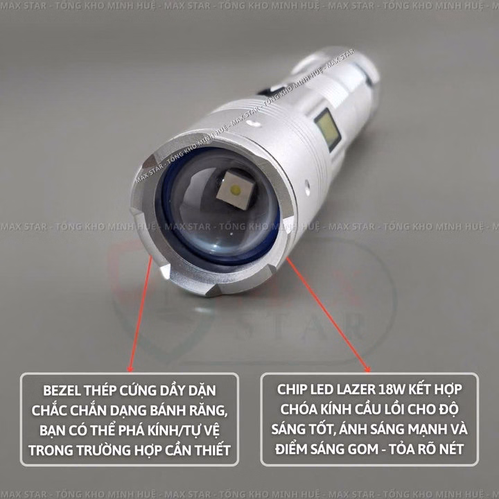 Đèn Pin Cầm Tay Siêu Sáng Zoom Xa Gần Max Star A3 Pro Hiển Thị Pin Tích Hợp Sạc Nhanh Chống Nước Ipx7 Siêu Sáng Xa 500M Gd212 - Lady'S Passion - Ảnh 4