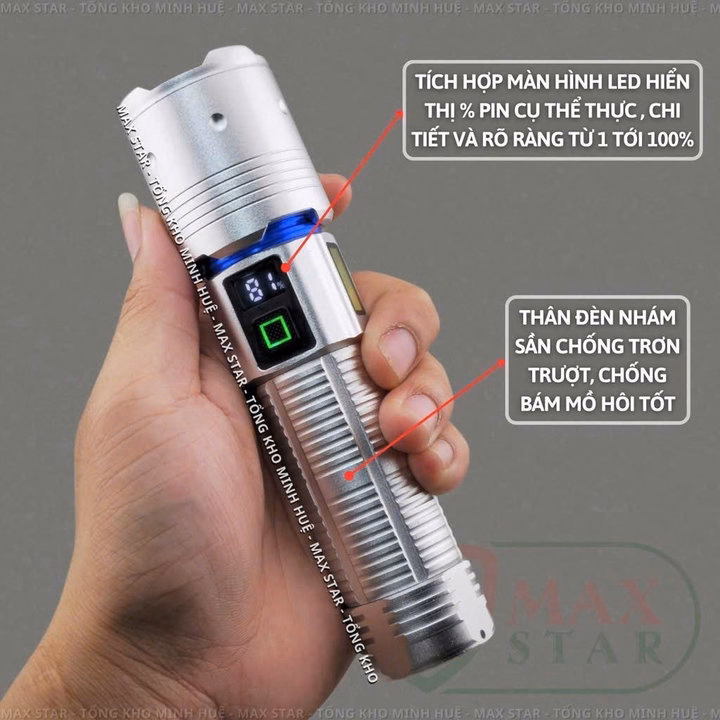 Đèn Pin Cầm Tay Siêu Sáng Zoom Xa Gần Max Star A3 Pro Hiển Thị Pin Tích Hợp Sạc Nhanh Chống Nước Ipx7 Siêu Sáng Xa 500M Gd212 - Lady'S Passion - Ảnh 8