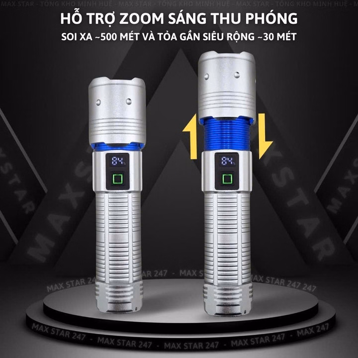 Đèn Pin Cầm Tay Siêu Sáng Zoom Xa Gần Max Star A3 Pro Hiển Thị Pin Tích Hợp Sạc Nhanh Chống Nước Ipx7 Siêu Sáng Xa 500M Gd212 - Lady'S Passion - Ảnh 10