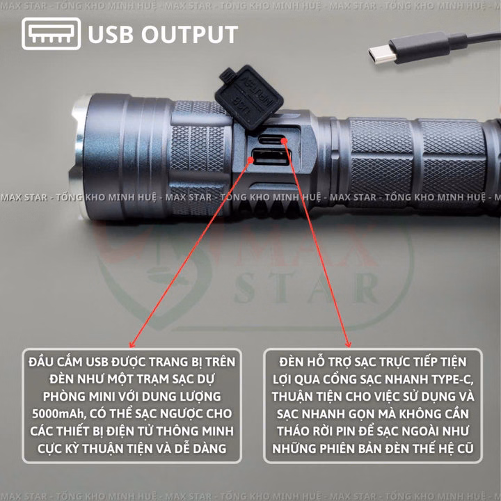 Đèn Pin Cầm Tay Siêu Sáng Zoom Xa Gần Max Star A3 Hiển Thị Pin Tích Hợp Sạc Nhanh Chống Nước Ipx7 Siêu Sáng Xa 500M Gd213 - Lady'S Passion - Ảnh 3