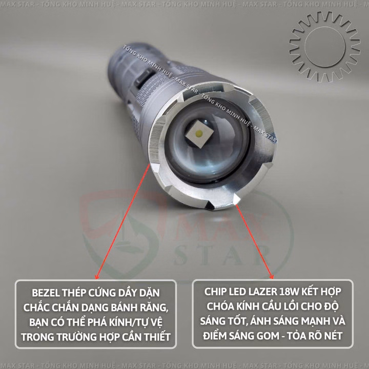 Đèn Pin Cầm Tay Siêu Sáng Zoom Xa Gần Max Star A3 Hiển Thị Pin Tích Hợp Sạc Nhanh Chống Nước Ipx7 Siêu Sáng Xa 500M Gd213 - Lady'S Passion - Ảnh 4