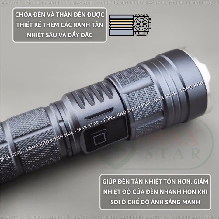 Đèn Pin Cầm Tay Siêu Sáng Zoom Xa Gần Max Star A3 Hiển Thị Pin Tích Hợp Sạc Nhanh Chống Nước Ipx7 Siêu Sáng Xa 500M Gd213 - Lady'S Passion - Ảnh 5