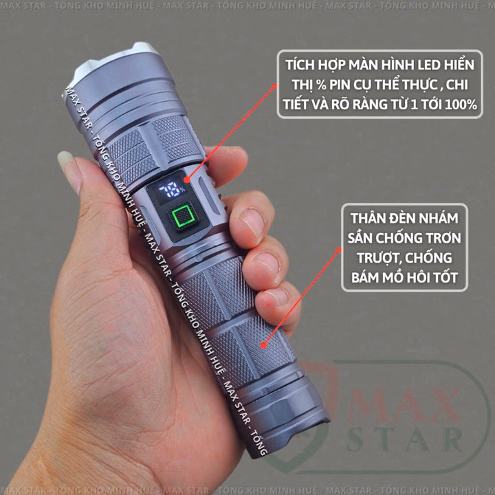 Đèn Pin Cầm Tay Siêu Sáng Zoom Xa Gần Max Star A3 Hiển Thị Pin Tích Hợp Sạc Nhanh Chống Nước Ipx7 Siêu Sáng Xa 500M Gd213 - Lady'S Passion - Ảnh 6