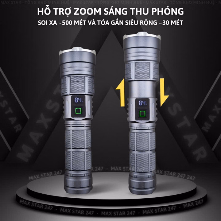 Đèn Pin Cầm Tay Siêu Sáng Zoom Xa Gần Max Star A3 Hiển Thị Pin Tích Hợp Sạc Nhanh Chống Nước Ipx7 Siêu Sáng Xa 500M Gd213 - Lady'S Passion - Ảnh 7