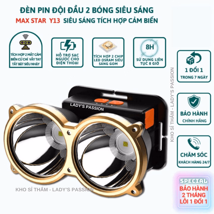Đèn Pin Đội Đầu 2 Bóng Siêu Sáng Max Star Y13 Chiếu Xa 500 Mét Soi Sáng Liên Tục 8 Giờ Gd214 - Lady'S Passion