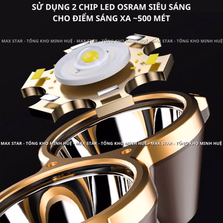 Đèn Pin Đội Đầu 2 Bóng Siêu Sáng Max Star Y13 Chiếu Xa 500 Mét Soi Sáng Liên Tục 8 Giờ Gd214 - Lady'S Passion - Ảnh 5