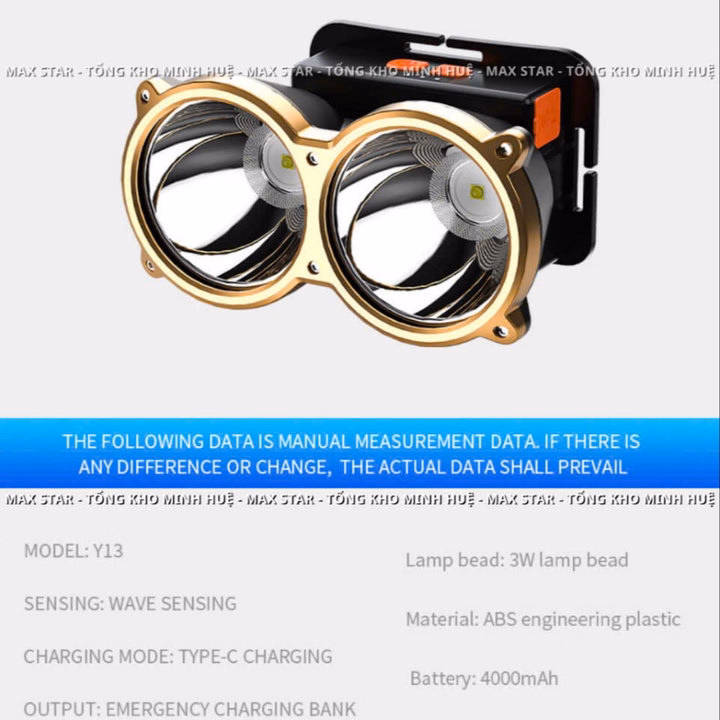 Đèn Pin Đội Đầu 2 Bóng Siêu Sáng Max Star Y13 Chiếu Xa 500 Mét Soi Sáng Liên Tục 8 Giờ Gd214 - Lady'S Passion - Ảnh 9