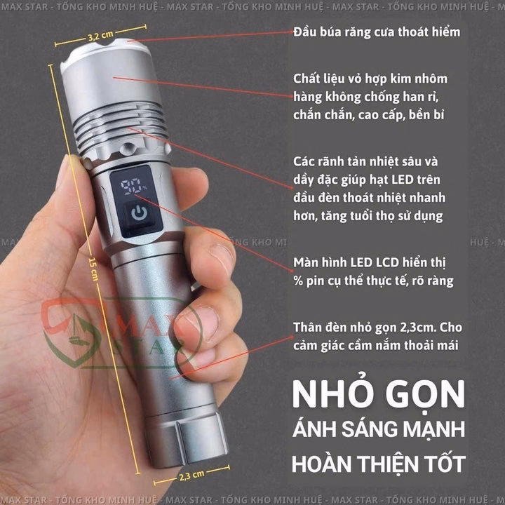 Đèn Pin Cầm Tay Siêu Sáng Mini Raybow 1196 Hiển Thị Phần Trăm Pin Soi Xa Gần Pin Trâu Chống Nước Vỏ Nhôm Chất Lượng Cao Gd215 - Lady'S Passion - Ảnh 2