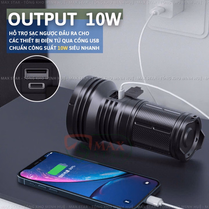 Đèn Pin Cầm Tay Siêu Sáng 45000 Lumen Max Star K80 Công Suất 240W Cao Cấp Chính Hãng Dung Lượng Pin 14400Mah Gd218 - Lady'S Passion - Ảnh 2