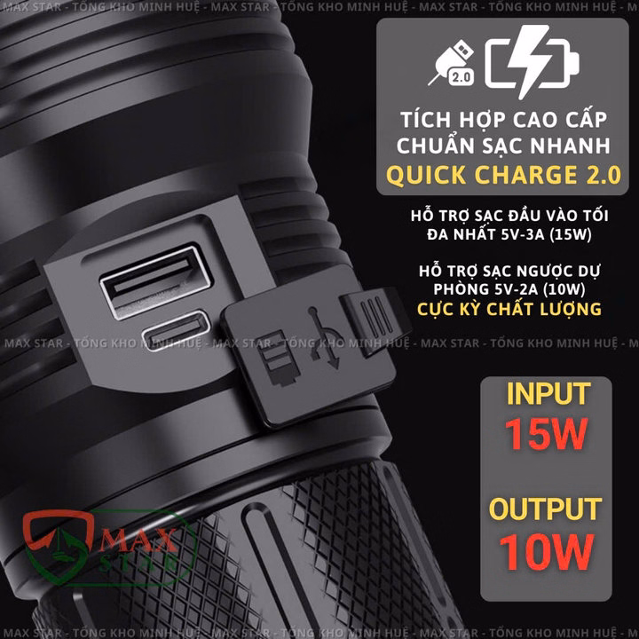 Đèn Pin Cầm Tay Siêu Sáng 45000 Lumen Max Star K80 Công Suất 240W Cao Cấp Chính Hãng Dung Lượng Pin 14400Mah Gd218 - Lady'S Passion - Ảnh 4