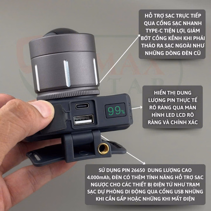 Đèn Pin Đội Đầu Siêu Sáng Max Star S609 Zoom Xa Gần Gom Tỏa, Pin Trâu, Cảm Biến Sạc Ngược Cho Điện Thoại Đa Năng Cao Cấp Gd219 - Lady'S Passion - Ảnh 6