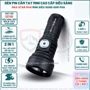 Đèn Pin Cầm Tay Mini Siêu Sáng Gom Pha Max Star M40 Vỏ Nhôm Chống Nước Ipx7 Led Sst40 Cao Cấp Gd220 - Lady'S Passion