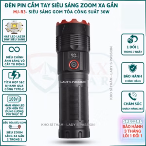Đèn Pin Cầm Tay Siêu Sáng Mj R3 Zoom Sáng Soi Gom Tỏa Xa Gần Pin Trâu Chống Nước Vỏ Nhôm Chất Lượng Cao Gd223 - Lady'S Passion