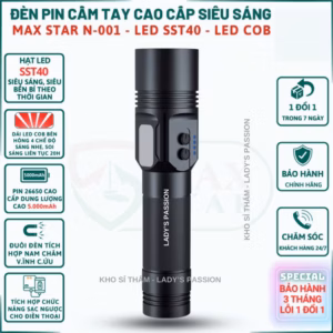 Đèn Pin Cầm Tay Siêu Sáng Cao Cấp Max Star N001 Led Sst40 Chính Hãng Pin Trâu Sạc Ngược Chân Cáp Sạc Nhanh Typec Gd225 - Lady'S Passion