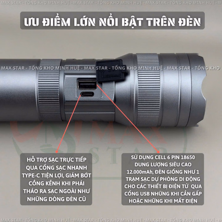 Đèn Pin Cầm Tay Siêu Sáng Raybow 1223 Pin Siêu Trâu 12000Mah Soi Gom Tỏa Xa Gần Chống Nước Vỏ Nhôm Chất Lượng Cao Gd226 - Lady'S Passion - Ảnh 5