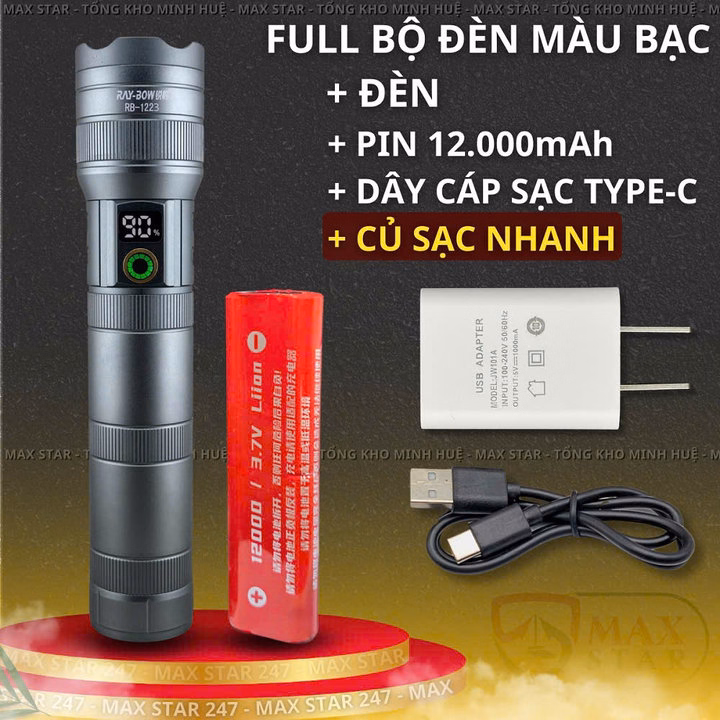 Đèn Pin Cầm Tay Siêu Sáng Raybow 1223 Pin Siêu Trâu 12000Mah Soi Gom Tỏa Xa Gần Chống Nước Vỏ Nhôm Chất Lượng Cao Gd226 - Lady'S Passion - Ảnh 13