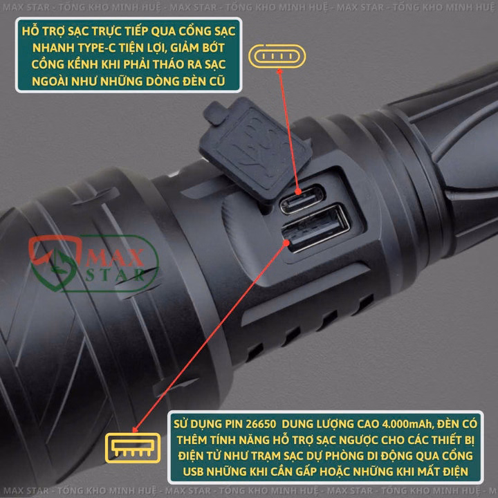 Đèn Pin Cầm Tay Raybow 1132 Siêu Sáng Zoom Xa Gần Sạc Ngược Cho Điện Thoại Chip Led Công Suất 26W Gd227 - Lady'S Passion - Ảnh 8