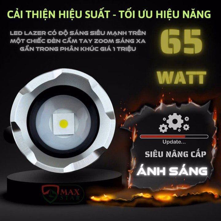 Đèn Pin Max Star No1 Pro Max Cầm Tay Siêu Sáng Chiếu Xa 750 Mét Zoom Sáng Xa Gần Chống Nước Sạc Ngược Cho Điện Thȯại Gd228 - Lady'S Passion - Ảnh 4