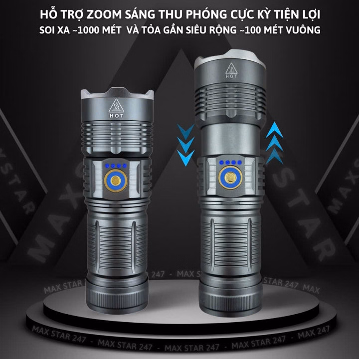 Đèn Pin Max Star No1 Pro Max Cầm Tay Siêu Sáng Chiếu Xa 750 Mét Zoom Sáng Xa Gần Chống Nước Sạc Ngược Cho Điện Thȯại Gd228 - Lady'S Passion - Ảnh 2