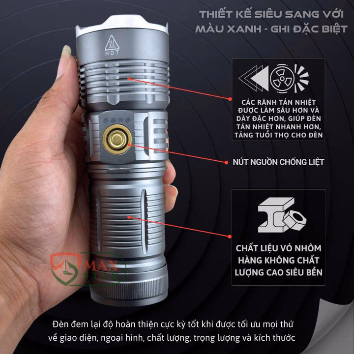 Đèn Pin Max Star No1 Pro Max Cầm Tay Siêu Sáng Chiếu Xa 750 Mét Zoom Sáng Xa Gần Chống Nước Sạc Ngược Cho Điện Thȯại Gd228 - Lady'S Passion - Ảnh 7