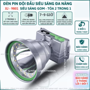 Đèn Pin Đội Đầu Siêu Sáng Đa Năng Xj9801 Siêu Sáng Gom Tỏa 2 Trong 1 Sáng Mạnh Pin Trâu Hiển Thị Pin Sạc Type C Gd231 - Lady'S Passion