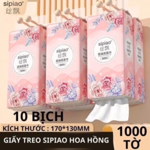 Thùng 10 Bịch Giấy Treo Đa Năng Hoa Hồng, Khăn Rút 4 Lớp Treo Tường Mỗi Bịch 1000 Tờ - Ctb822