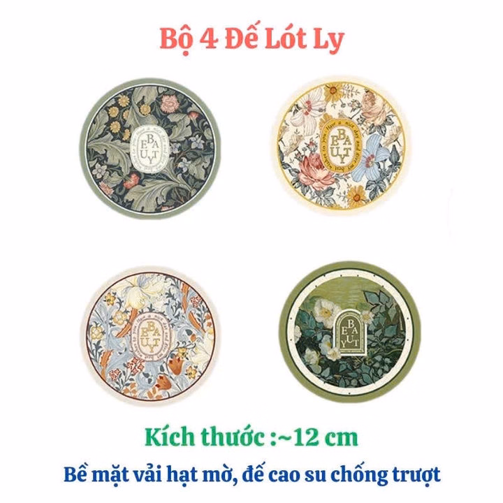 Set 4 Đế Lót Họa Tiết 12X12Cm Ngẫu Nhiên - Su - Ảnh 2