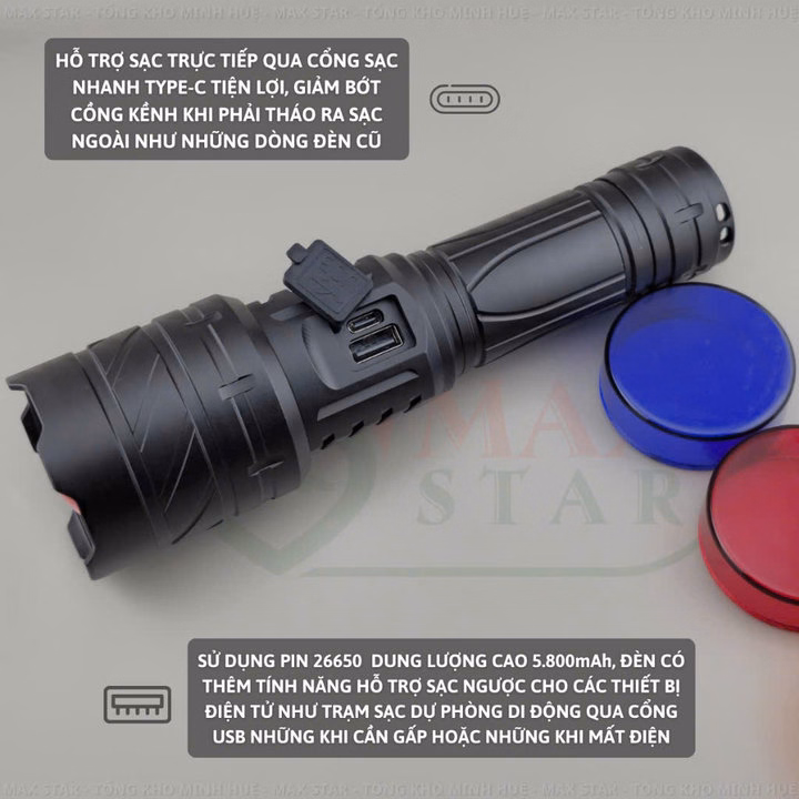 Đèn Pin Cầm Tay Siêu Sáng Raybow 1206 Zoom Xa Gần 4 Chế Độ Sáng Hiển Thị Phần Trăm Pin Sạc Ngược Cho Điện Thoại Gd236 - Lady'S Passion - Ảnh 9