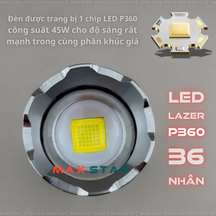 Đèn Pin Cầm Tay Siêu Sáng Maxstar Ml360 Chip Led Xhp360 Siêu Sáng Mạnh 45W Zoom Xa Gần Sạc Ngược Cho Điện Thoại Gd237 - Lady'S Passion - Ảnh 3