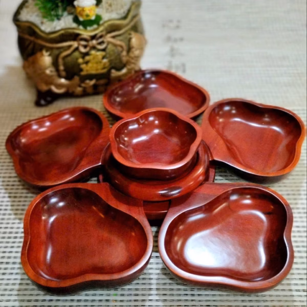 [Cái] Khay Bánh Mứt Hoa Mai Đế Xoay Gỗ Tràm Nguyên Khối - Tường Thuận - Ảnh 2