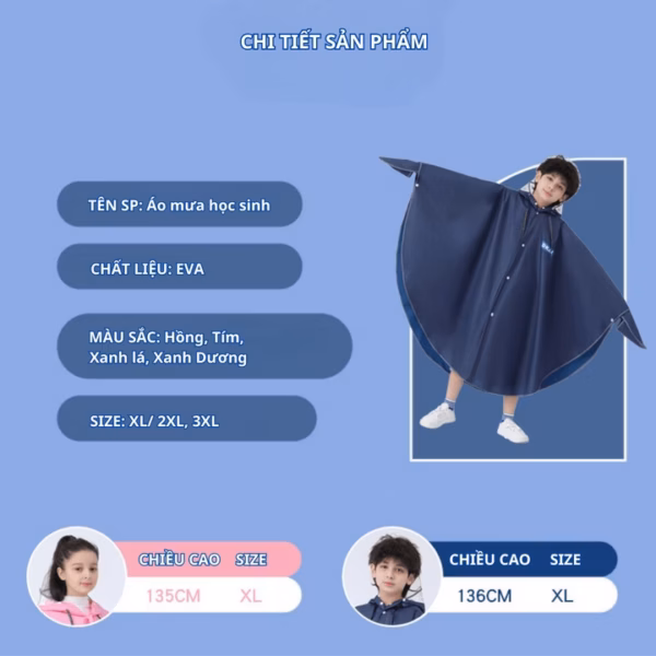 Áo Mưa Cánh Dơi Có Khóa Kéo Bh Kids, Chất Liệu Eva Thân Thiện Môi Trường, Có Kính Che Mặt, Chống Mưa, Bụi Bẩn Ch174 - Bh Kids - Ảnh 2