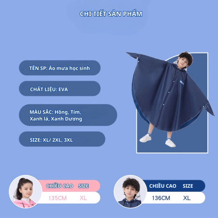 Áo Mưa Cánh Dơi Có Khóa Kéo Bh Kids, Chất Liệu Eva Thân Thiện Môi Trường, Có Kính Che Mặt, Chống Mưa, Bụi Bẩn Ch174 - Bh Kids - Ảnh 2
