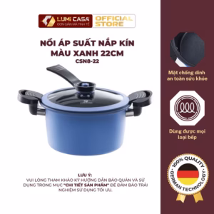 Nồi Áp Suất Thép Carbon 22Cm Nắp Kín Màu Xanh Lumi Casa Công Nghệ Đức - Chống Dính Cao Cấp, An Toàn Cho Sức Khỏe