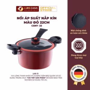 Nồi Áp Suất Thép Carbon 22Cm Nắp Kín Màu Đỏ Công Nghệ Đức - Chống Dính Cao Cấp, An Toàn Cho Sức Khỏe