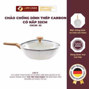 Chảo Chống Dính Thép Carbon Có Nắp Lumi Casa 32Cm Công Nghệ Đức - Siêu Bền, Bắt Nhiệt Nhanh