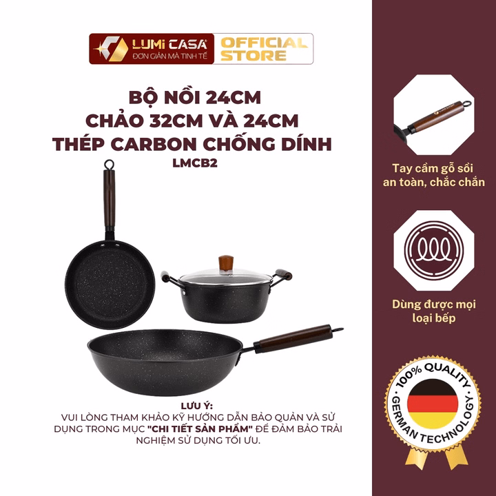 Bộ 1 Nồi 2 Chảo Thép Carbon Chống Dính Lumi Casa Công Nghệ Đức – Lựa Chọn Hoàn Hảo Cho Gian Bếp Hiện Đại