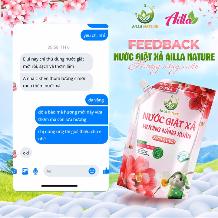 Nước Giặt Xả Ailla Nature Hương Nắng Xuân Thùng X 3 Túi 2Kg Sạch Sâu - Lưu Lâu - Công Nghệ Châu Âu – An Toàn Cho Cả Gia Đình! - Ảnh 6