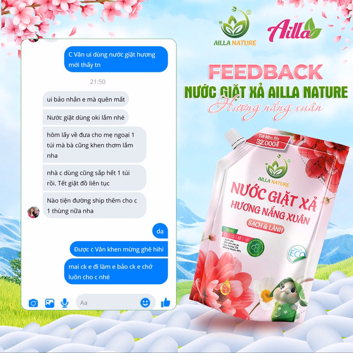 Nước Giặt Xả Ailla Nature Hương Nắng Xuân Thùng X 3 Túi 2Kg Sạch Sâu - Lưu Lâu - Công Nghệ Châu Âu – An Toàn Cho Cả Gia Đình! - Ảnh 7