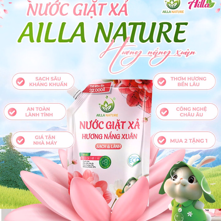 Nước Giặt Xả Ailla Nature Hương Nắng Xuân Thùng X 3 Túi 2Kg Sạch Sâu - Lưu Lâu - Công Nghệ Châu Âu – An Toàn Cho Cả Gia Đình! - Ảnh 3
