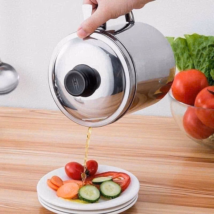 Ca Lọc Dầu Ăn Inox 304 Cao Cấp Không Gỉ 1200Ml Lọc Chất Cặn Trong Dầu Thừa, Bình Lọc Dầu Inox - Ảnh 3