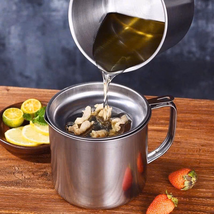 Ca Lọc Dầu Ăn Inox 304 Cao Cấp Không Gỉ 1200Ml Lọc Chất Cặn Trong Dầu Thừa, Bình Lọc Dầu Inox - Ảnh 5