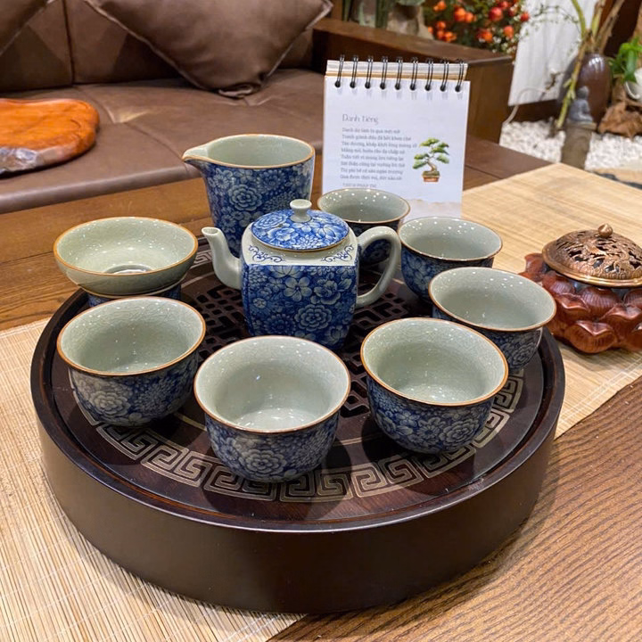 Bộ Ấm Chén Gốm Sứ Đức Hóa Cao Cấp, Họa Tiết Giả Cổ 9 Chi Tiết - Sương Mai - Ảnh 7