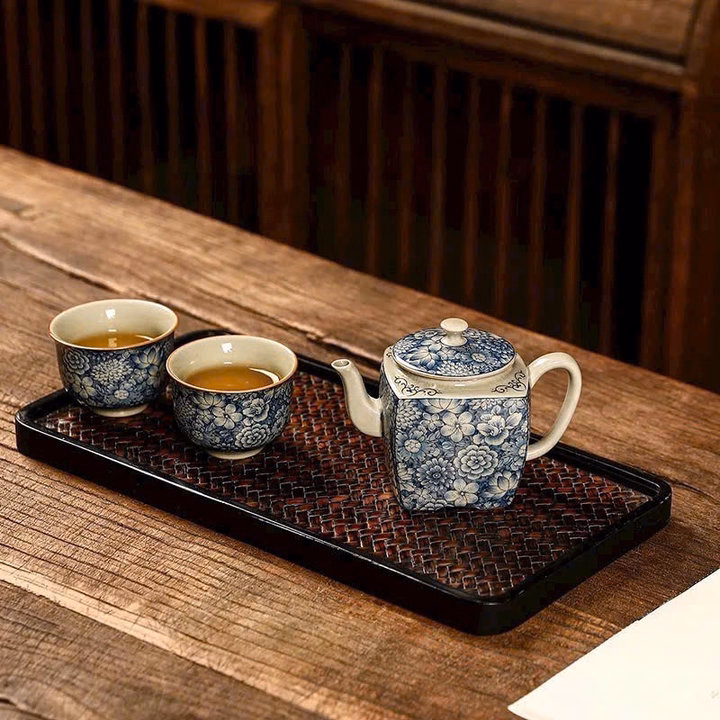 Bộ Ấm Chén Gốm Sứ Đức Hóa Cao Cấp, Họa Tiết Giả Cổ 9 Chi Tiết - Sương Mai - Ảnh 5