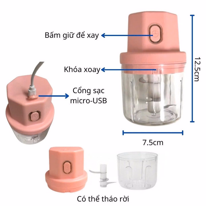 Máy Xay Tỏi Ớt Mini Cổng Sạc Usb M02 - Su - Ảnh 9