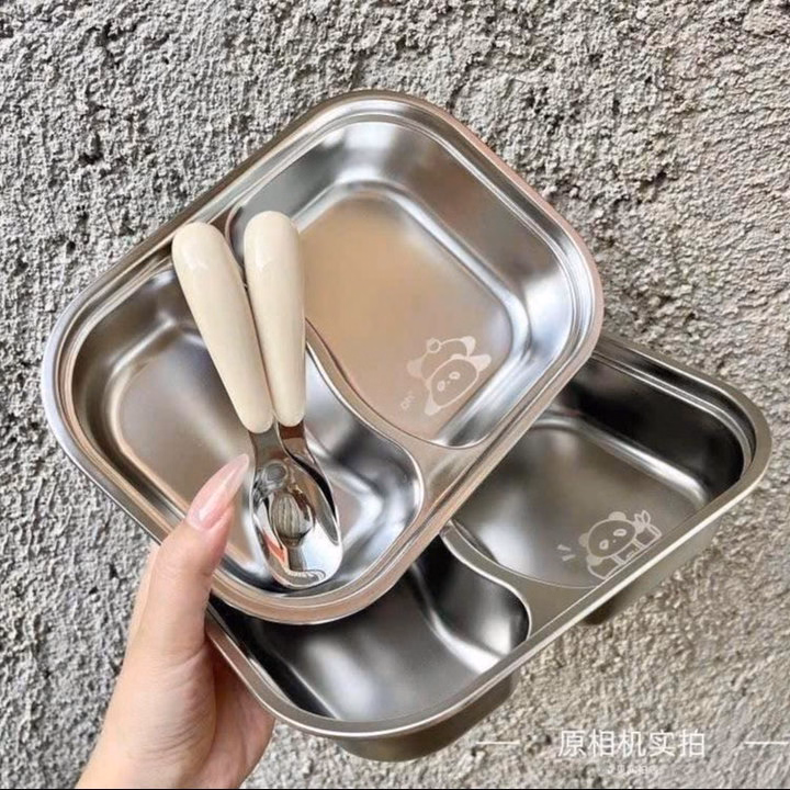 Khay Ăn 2 Ngăn Hình Thú Dễ Thương Cho Các Bé Inox