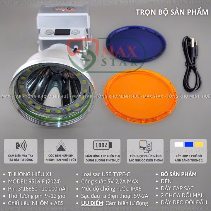 Đèn Pin Đội Đầu Xj9156F Ánh Sáng Gom Xa 1000M Cảm Biến Vẫy Tay Gd243 - Lady'S Passion - Ảnh 7