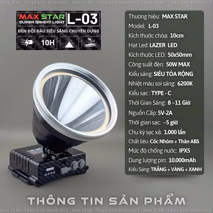 Đèn Đội Đầu Maxstar L03 Sáng Mạnh Gom Pha Pin Trâu Sạc Nhanh Gd245 - Lady'S Passion - Ảnh 4