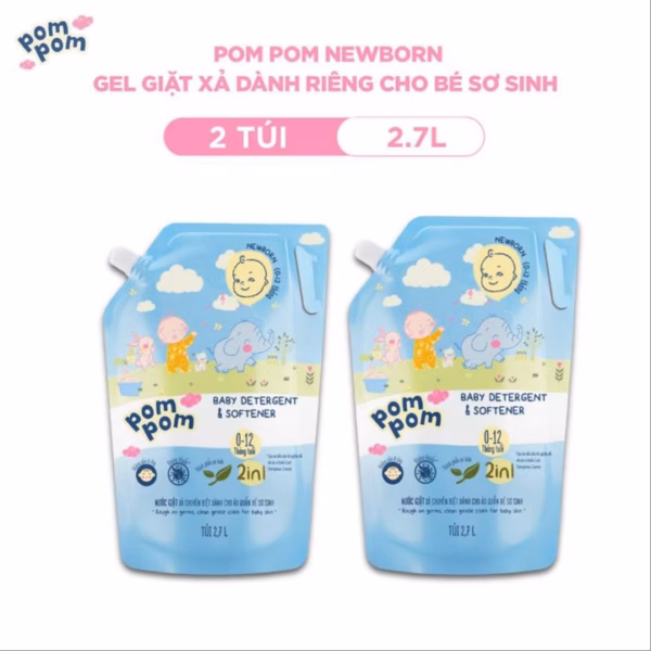 [Combo 2 Túi 2.7L] - Dành Cho Bé Sơ Sinh - Gel Giặt Xả 2In1- Sạch Sâu - Kháng Khuẩn - Khử Mùi Nôn Trớ, Ọc Sữa, Tè Khai-Lưu Hương Phấn Thơm Dịu Nhẹ - Ảnh 2