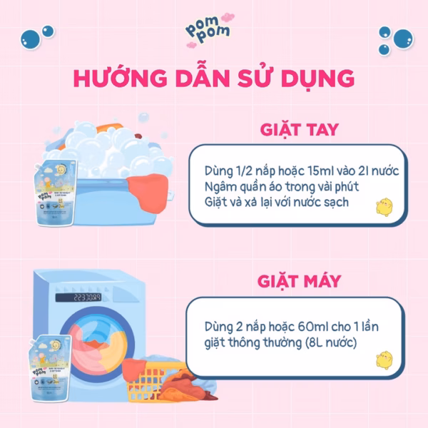 [Combo 2 Túi 2.7L] - Dành Cho Bé Sơ Sinh - Gel Giặt Xả 2In1- Sạch Sâu - Kháng Khuẩn - Khử Mùi Nôn Trớ, Ọc Sữa, Tè Khai-Lưu Hương Phấn Thơm Dịu Nhẹ - Ảnh 6