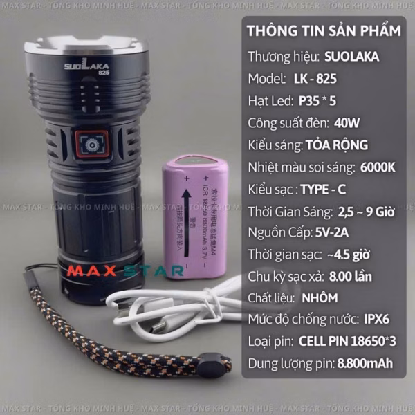 Đèn Pin Cầm Tay Laka825 Siêu Sáng Vỏ Nhôm Chống Nước Pin Trâu Gd247 - Lady'S Passion - Ảnh 4